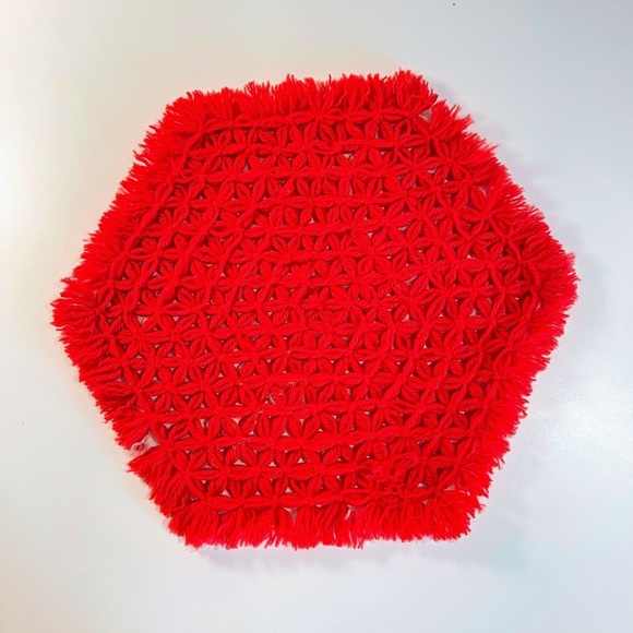 Vtg Granny Square Christmas Stocking Set Red Hand Crocheted 70s Holiday Decor - Picture 9 of 11